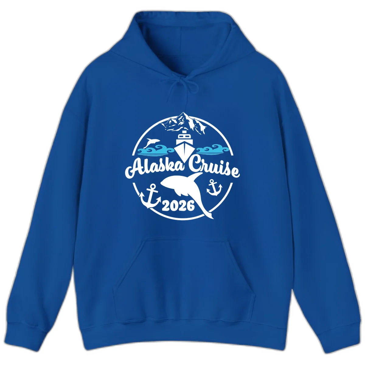 Stylized Blue Swirling Ocean Waves Graphic Hoodie in Royal