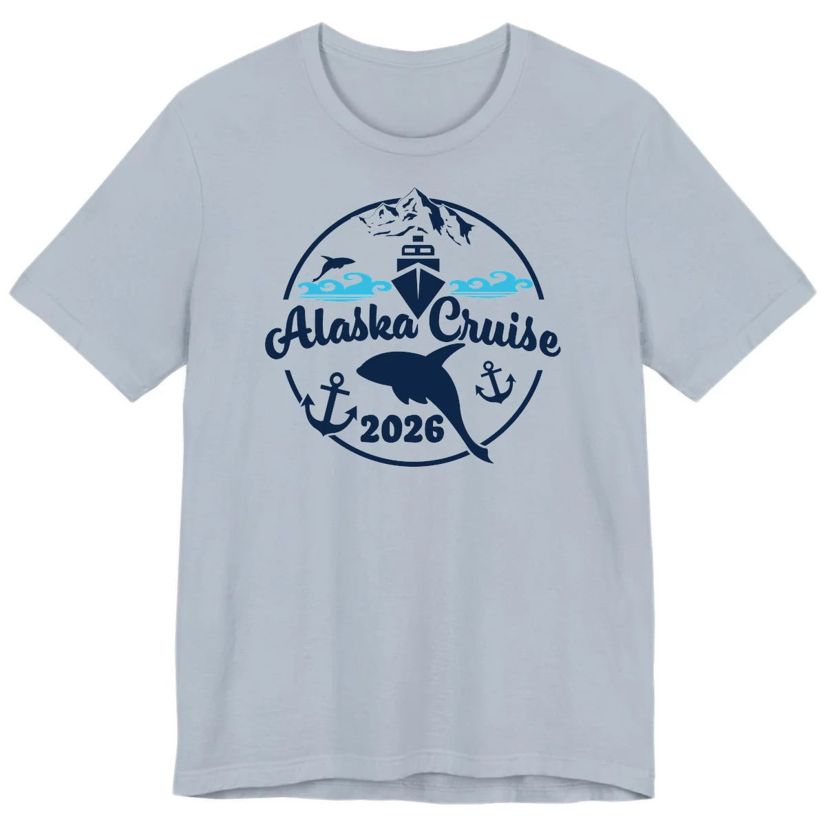 Stylized Blue Swirling Ocean Waves Graphic Premium T-Shirt in Light Blue