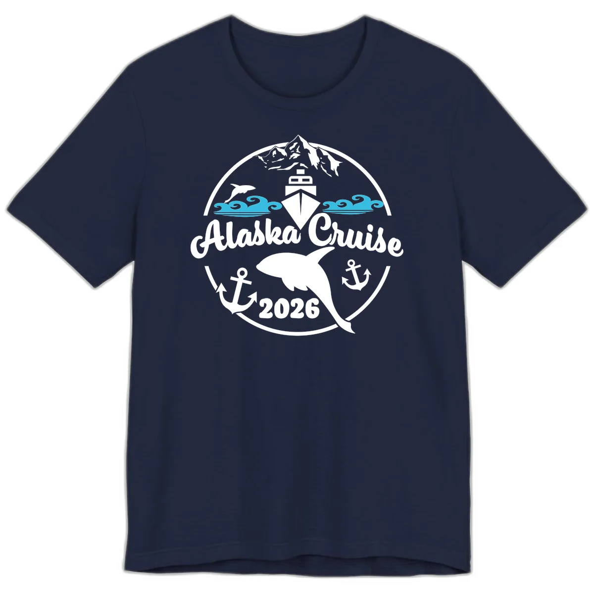 Stylized Blue Swirling Ocean Waves Graphic Premium T-Shirt in Navy