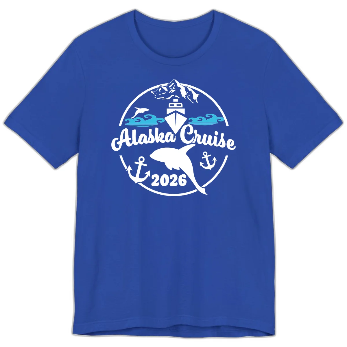 Stylized Blue Swirling Ocean Waves Graphic Premium T-Shirt in True Royal