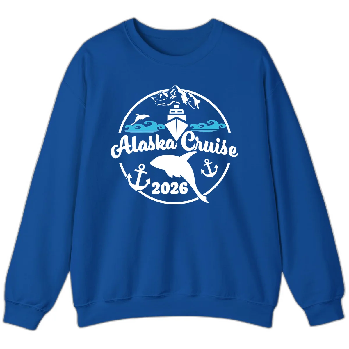 Stylized Blue Swirling Ocean Waves Graphic Sweatshirt in Royal