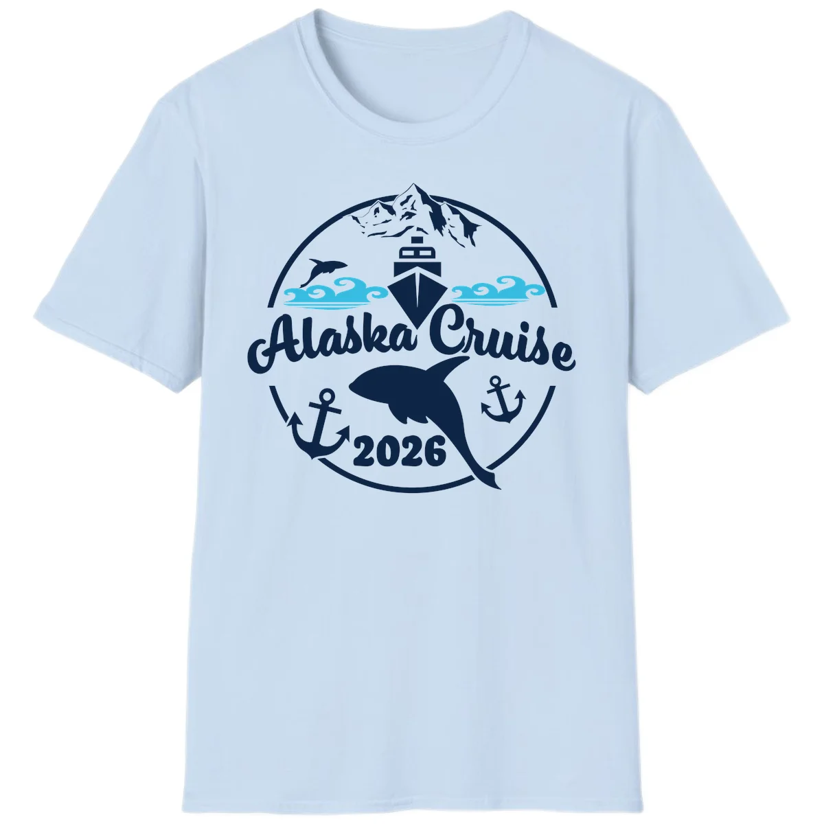 Stylized Blue Swirling Ocean Waves Graphic T-Shirt in Light Blue