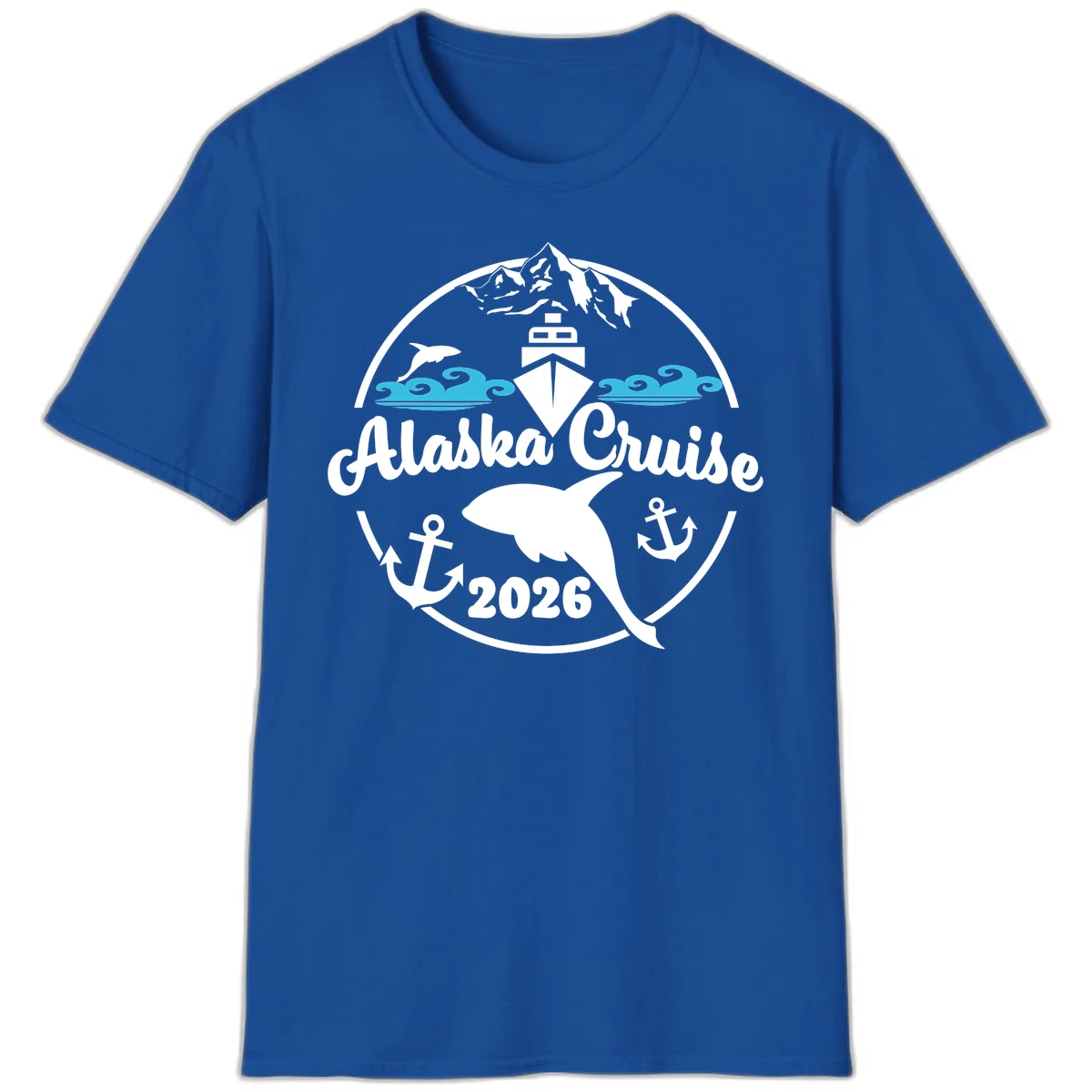 Stylized Blue Swirling Ocean Waves Graphic T-Shirt in Royal