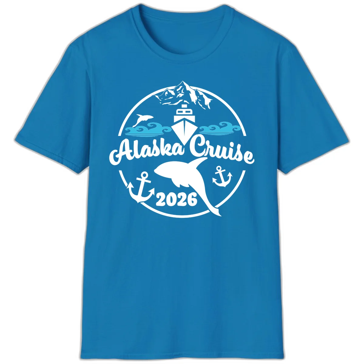 Stylized Blue Swirling Ocean Waves Graphic T-Shirt in Sapphire