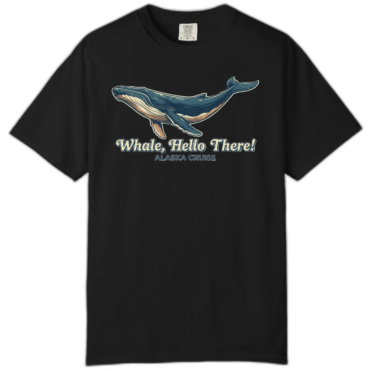 Whale Hello There Alaska Cruise Comfort Color T-Shirt in Black