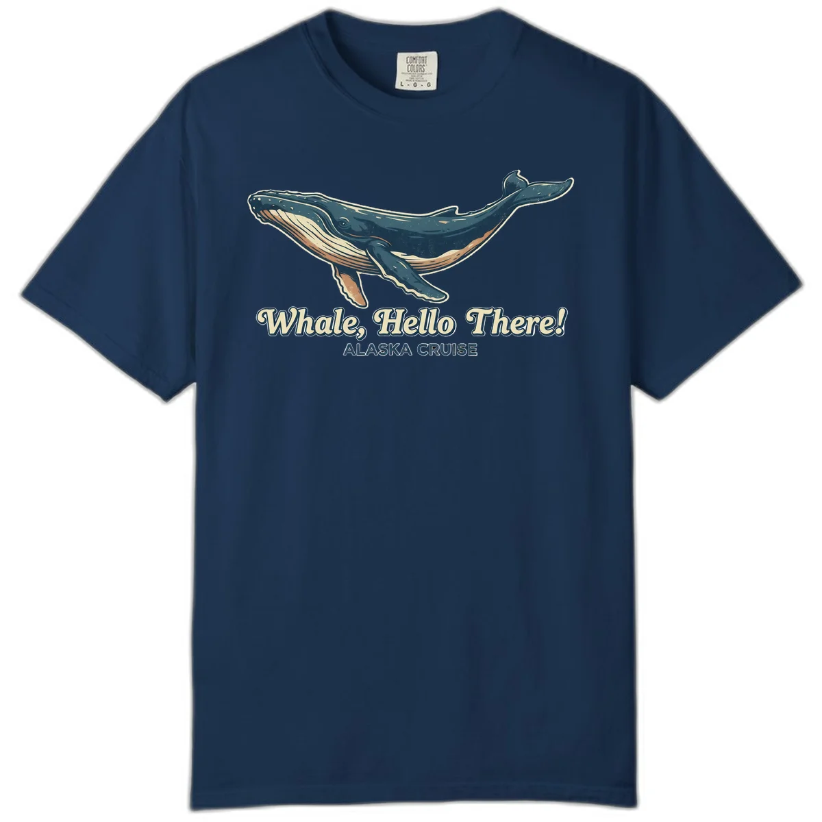 Whale Hello There Alaska Cruise Comfort Color T-Shirt in Navy