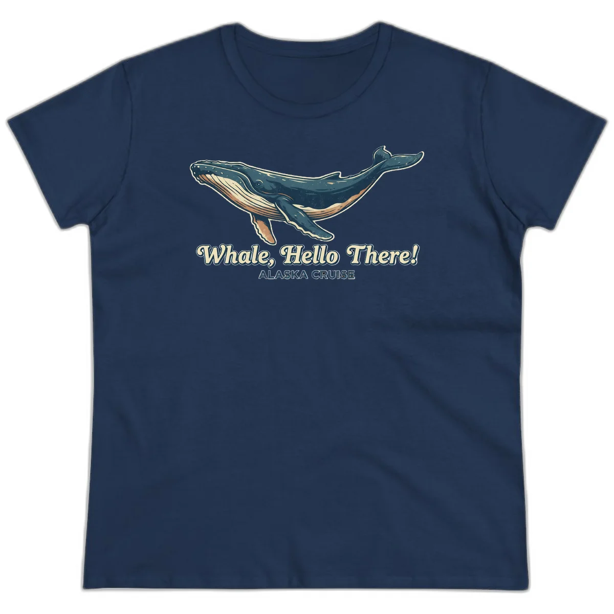 Whale Hello There Alaska Cruise Ladies Tee in Navy