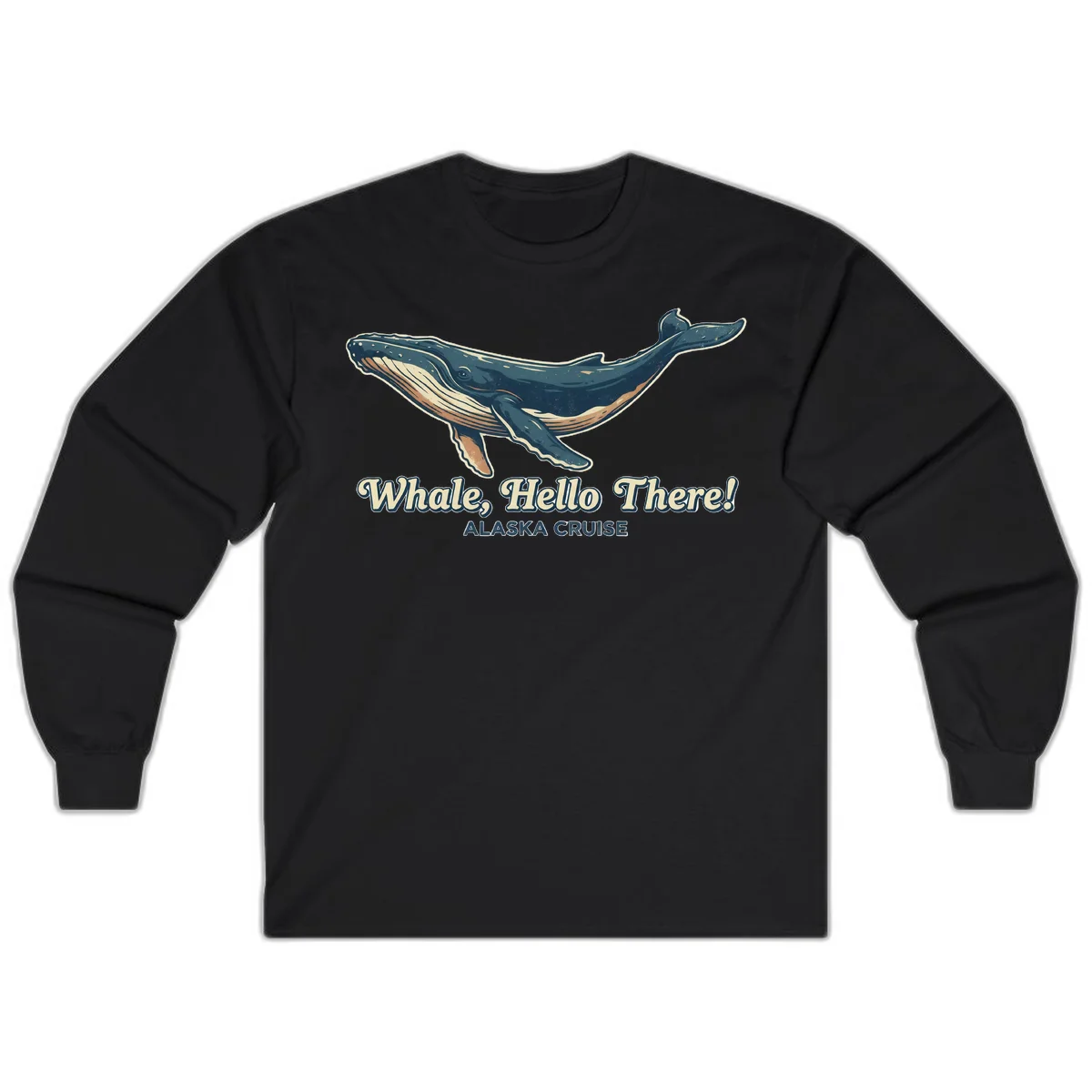 Whale Hello There Alaska Cruise Long Sleeve Shirt in Black