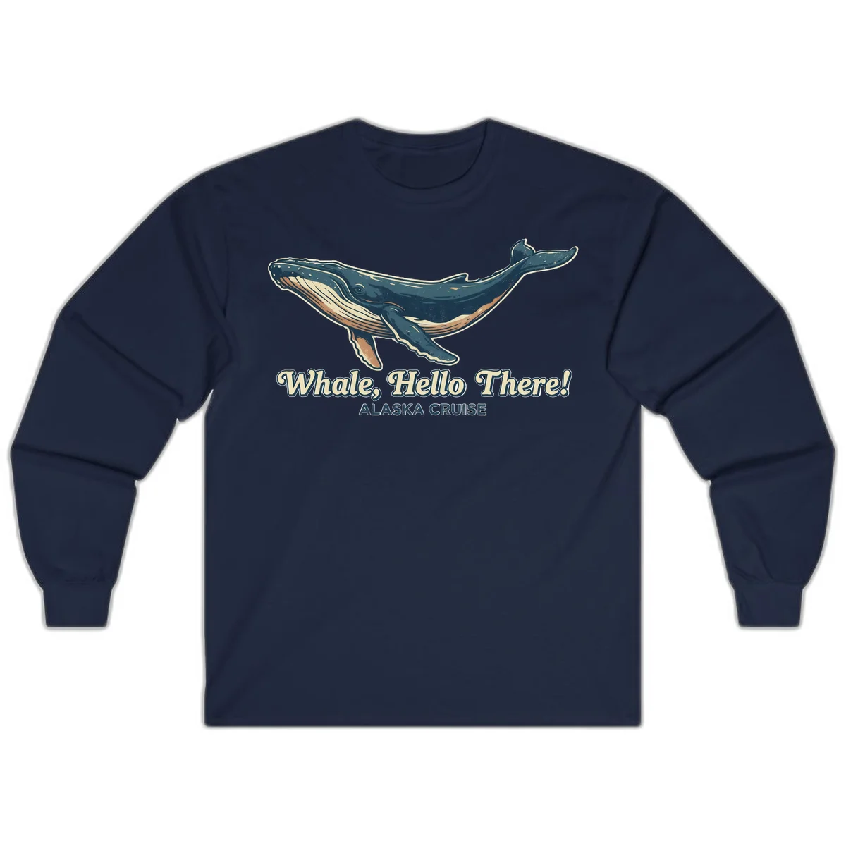 Whale Hello There Alaska Cruise Long Sleeve Shirt in Navy