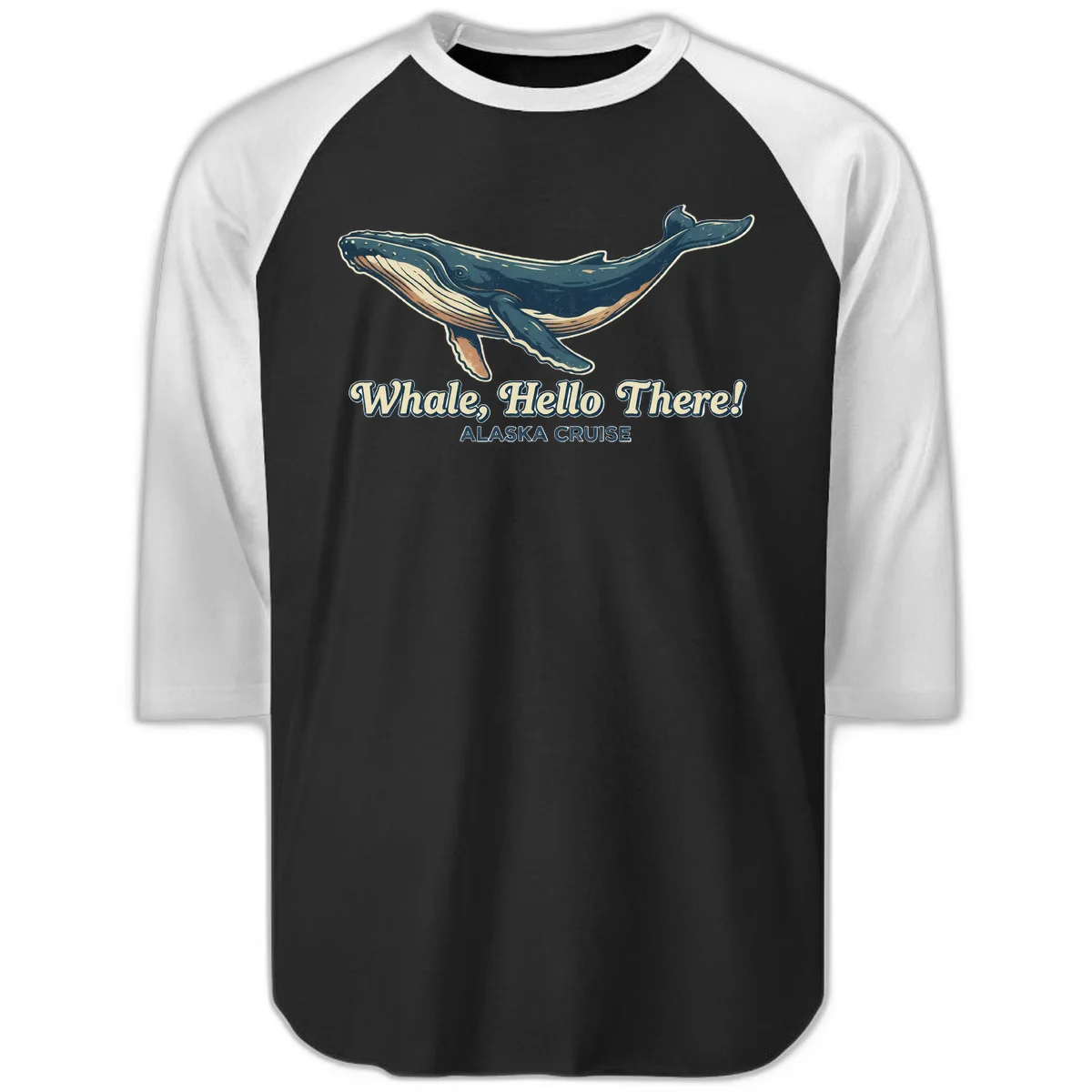 Whale Hello There Raglan 3/4 in Black White