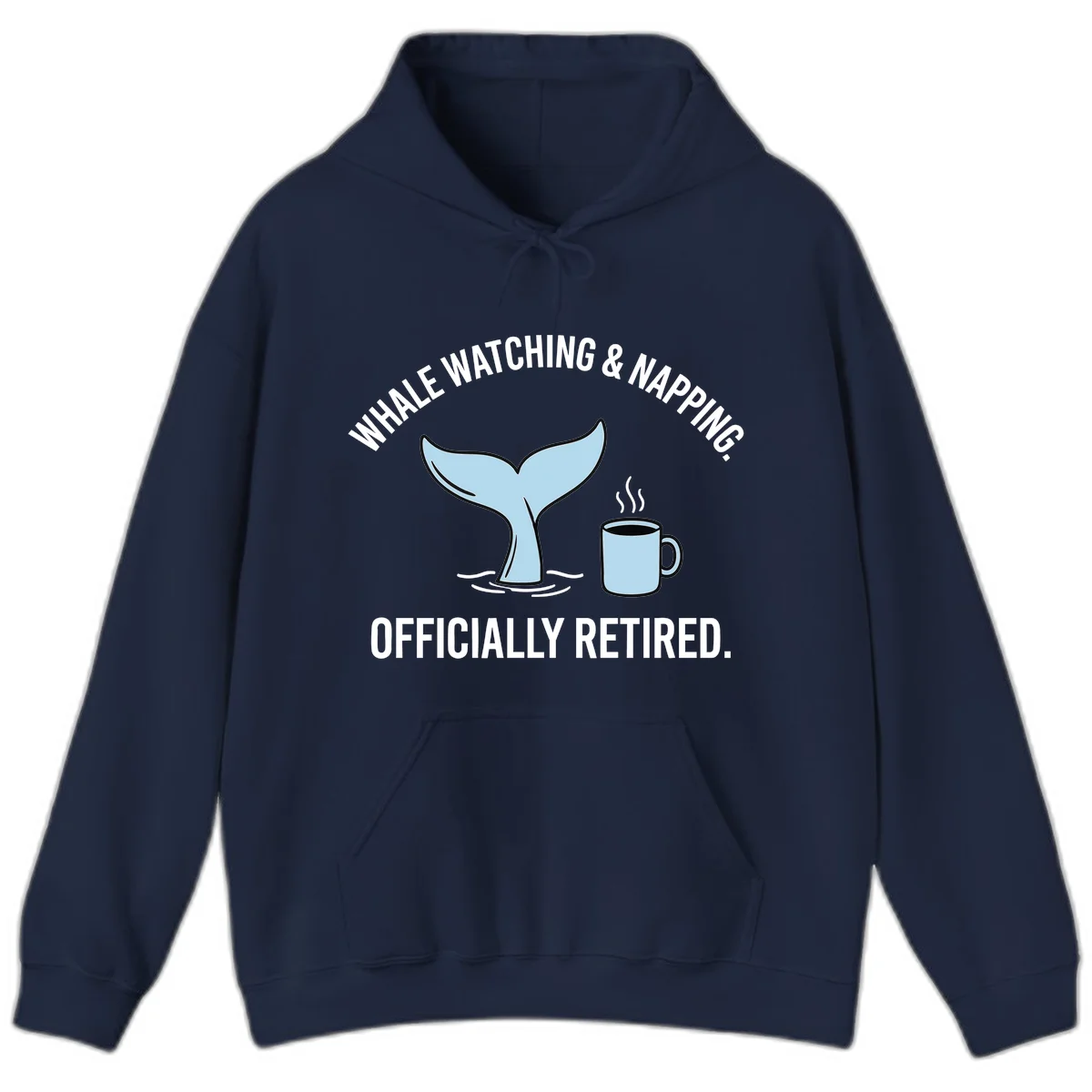 Whale Watching And Napping Officially Retired Hoodie in Navy