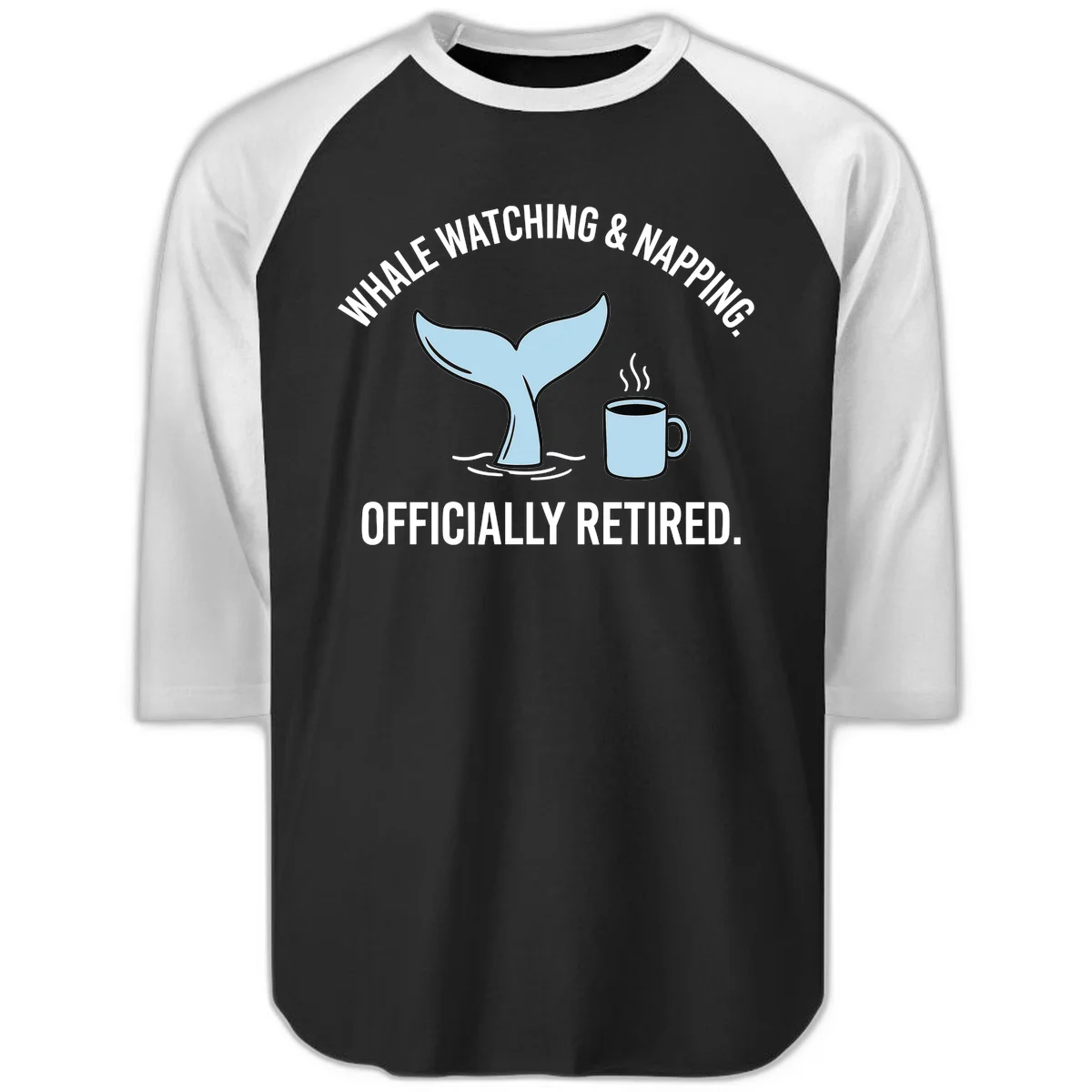 Whale Watching And Napping Officially Retired Raglan 3/4 Sleeve in Black White
