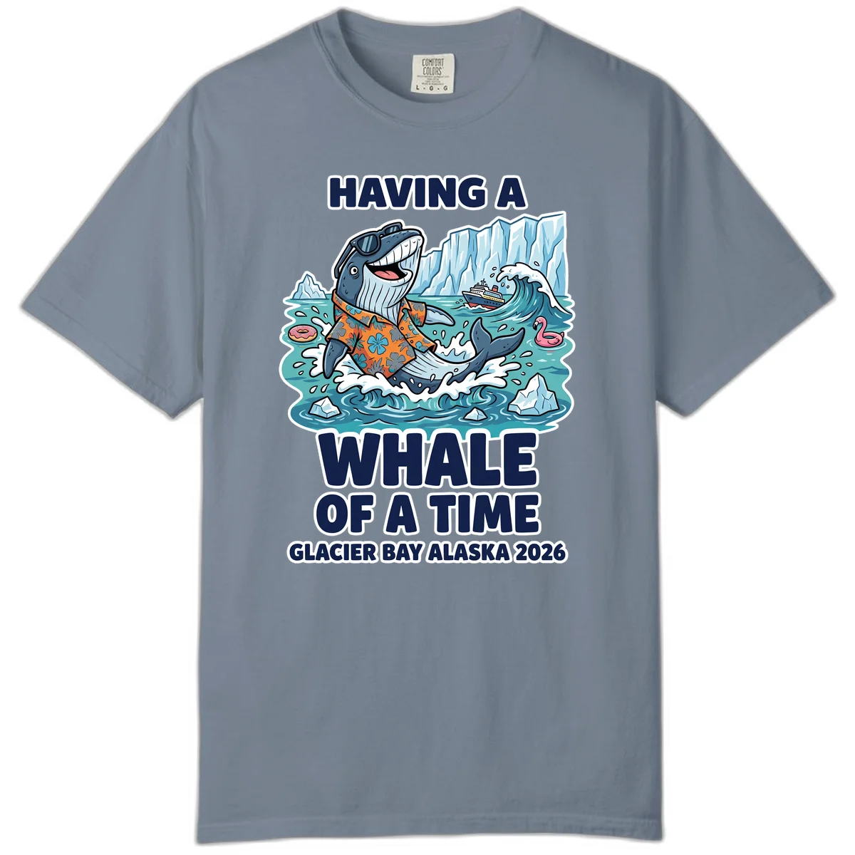 Having A Whale Of A Time Glacier Bay Comfort Color Tee in Blue Jean