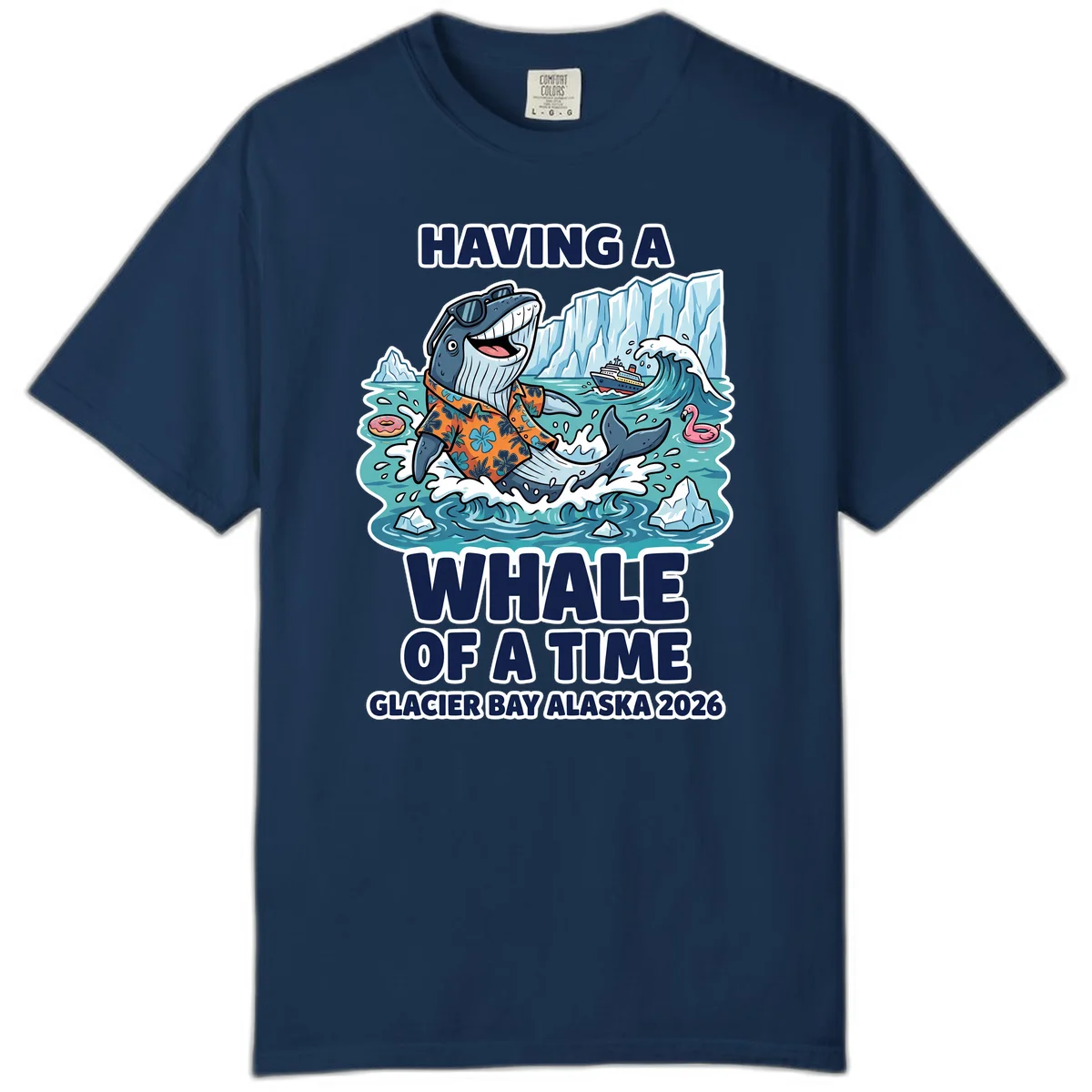 Having A Whale Of A Time Glacier Bay Comfort Color Tee in Navy