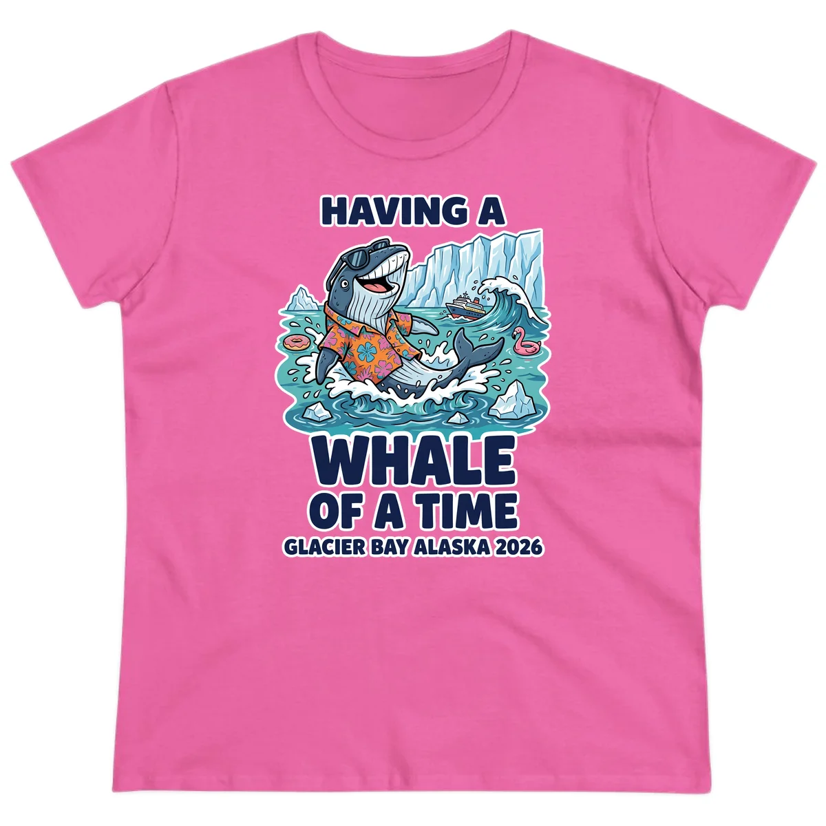 Having A Whale Of A Time Glacier Bay Ladies Tee in Azalea