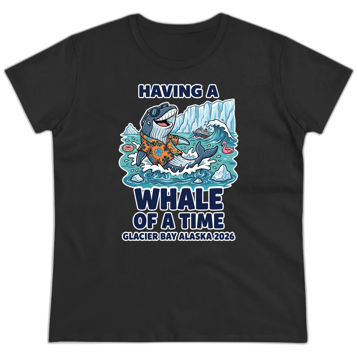 Having A Whale Of A Time Glacier Bay Ladies Tee in Black