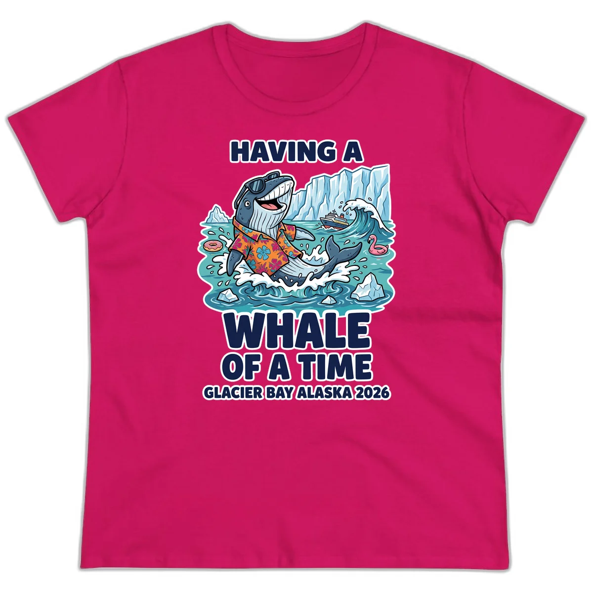 Having A Whale Of A Time Glacier Bay Ladies Tee in Heliconia