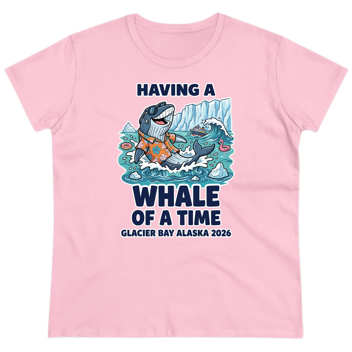 Having A Whale Of A Time Glacier Bay Ladies Tee in Light Pink