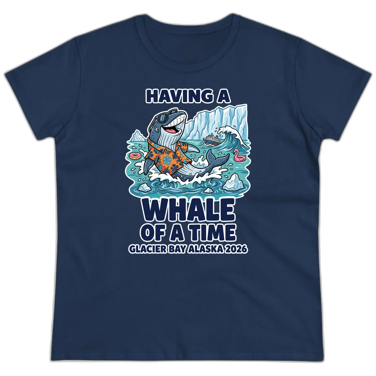 Having A Whale Of A Time Glacier Bay Ladies Tee in Navy