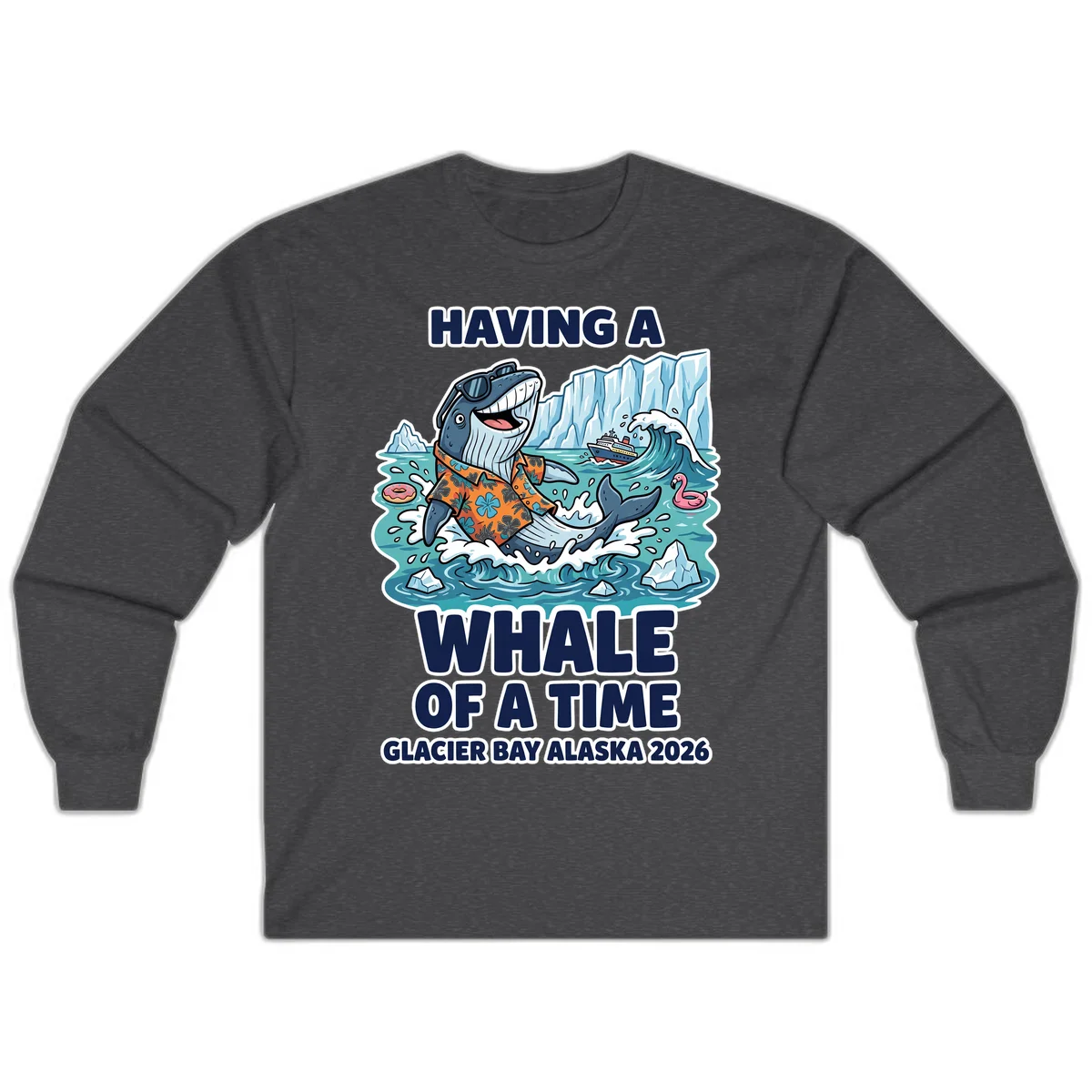 Having A Whale Of A Time Glacier Bay Long Sleeve Tee in Dark Heather