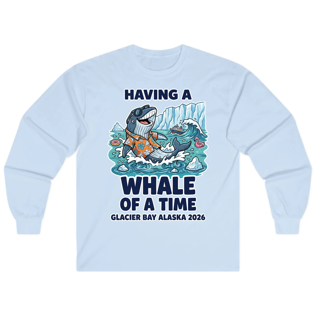 Having A Whale Of A Time Glacier Bay Long Sleeve Tee in Light Blue