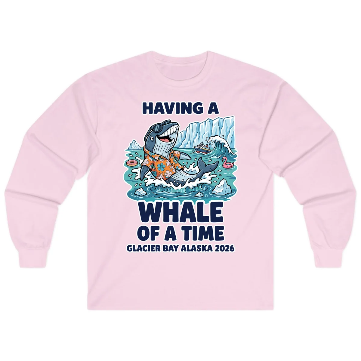 Having A Whale Of A Time Glacier Bay Long Sleeve Tee in Light Pink