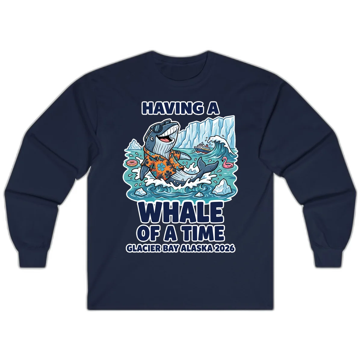Having A Whale Of A Time Glacier Bay Long Sleeve Tee in Navy