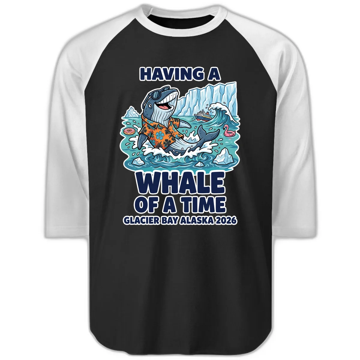 Having A Whale Of A Time Glacier Bay Raglan 3/4 Sleeve in Black White