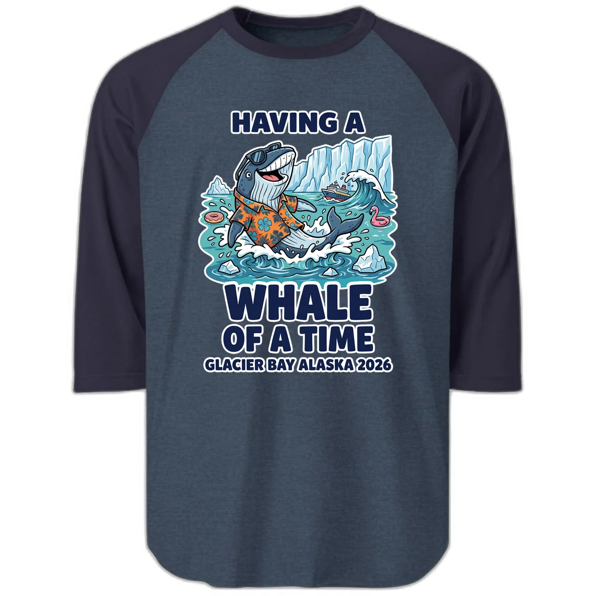 Having A Whale Of A Time Glacier Bay Raglan 3/4 Sleeve in Heather Denim Navy