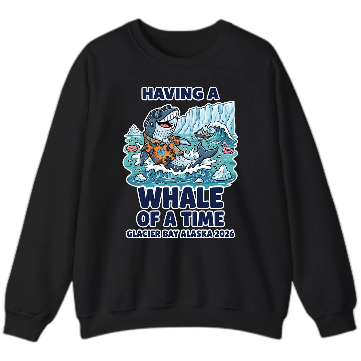 Having A Whale Of A Time Glacier Bay Crewneck Sweatshirt in Black
