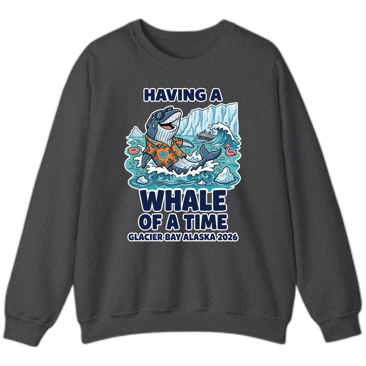 Having A Whale Of A Time Glacier Bay Crewneck Sweatshirt in Dark Heather