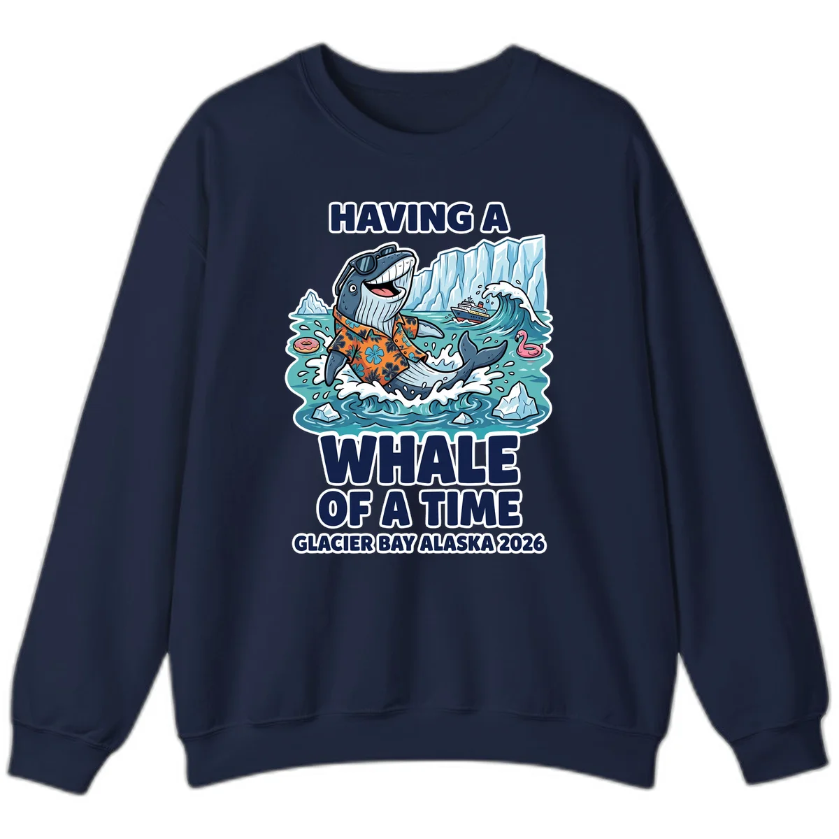 Having A Whale Of A Time Glacier Bay Crewneck Sweatshirt in Navy