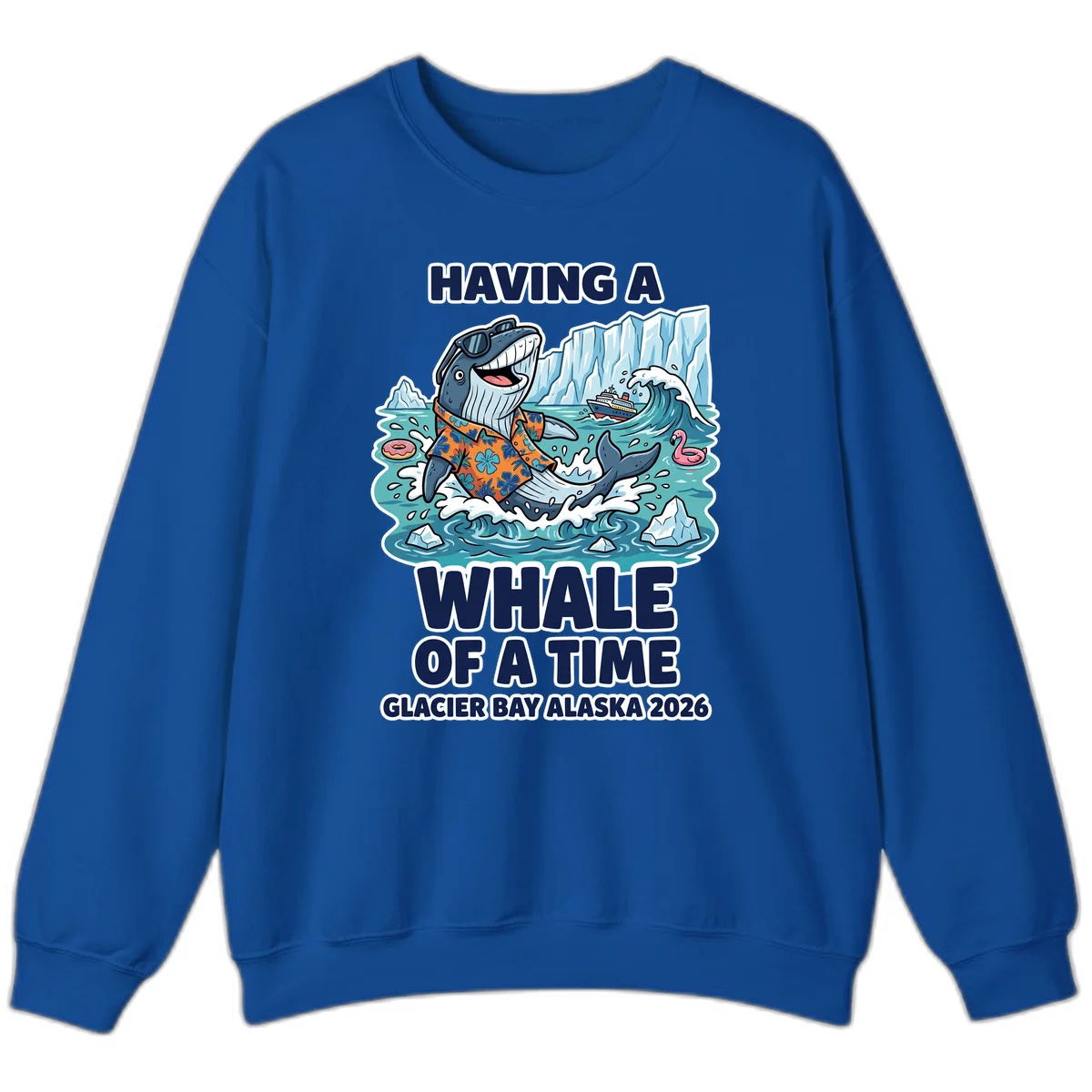 Having A Whale Of A Time Glacier Bay Crewneck Sweatshirt in Royal