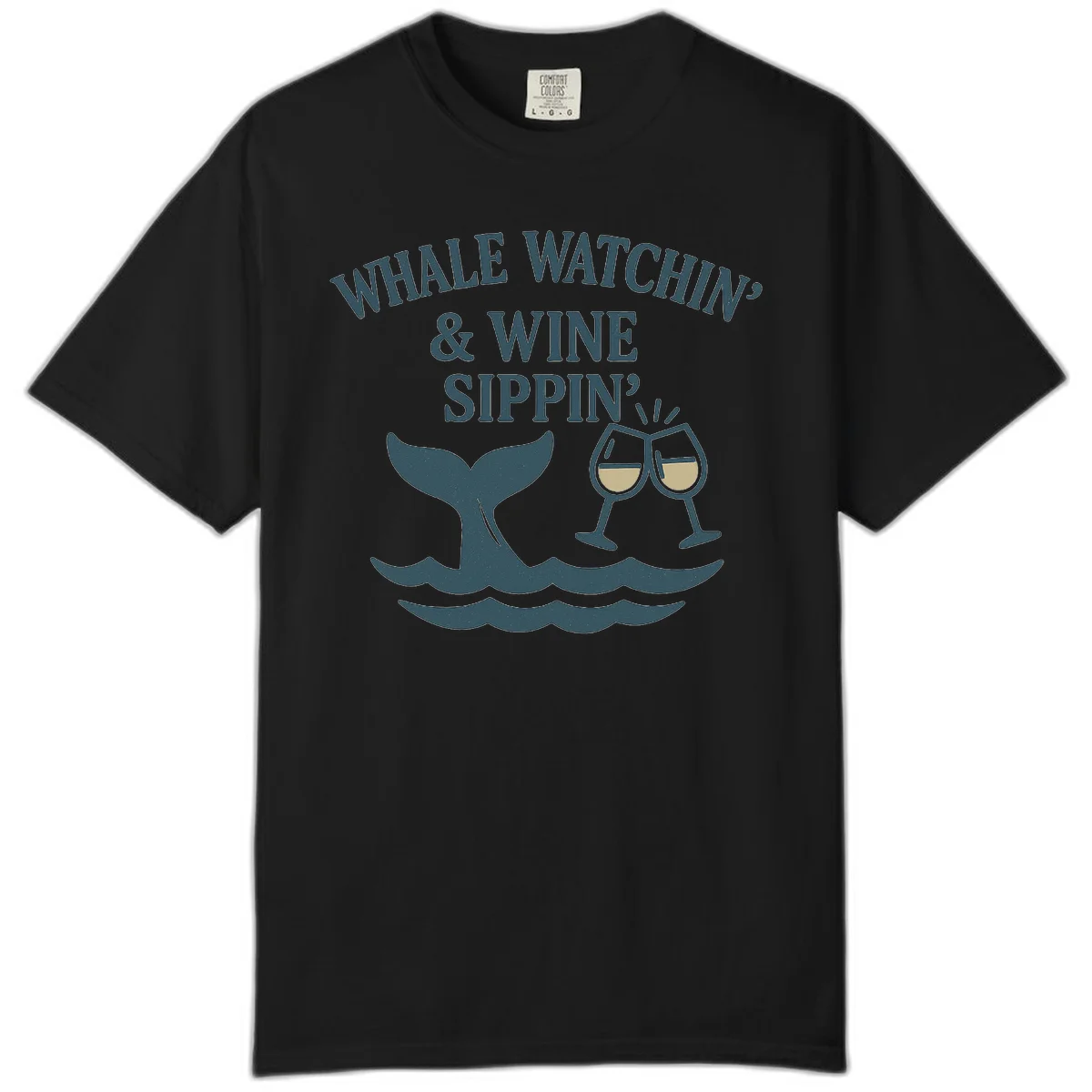 Whale Watchin' & Wine Sippin' Comfort Color in Black