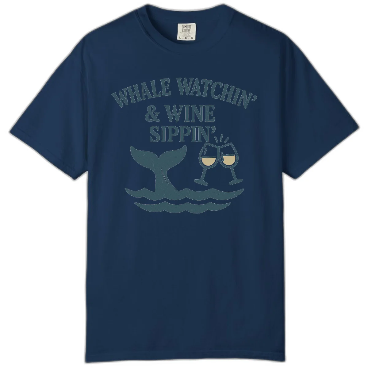 Whale Watchin' & Wine Sippin' Comfort Color in Navy