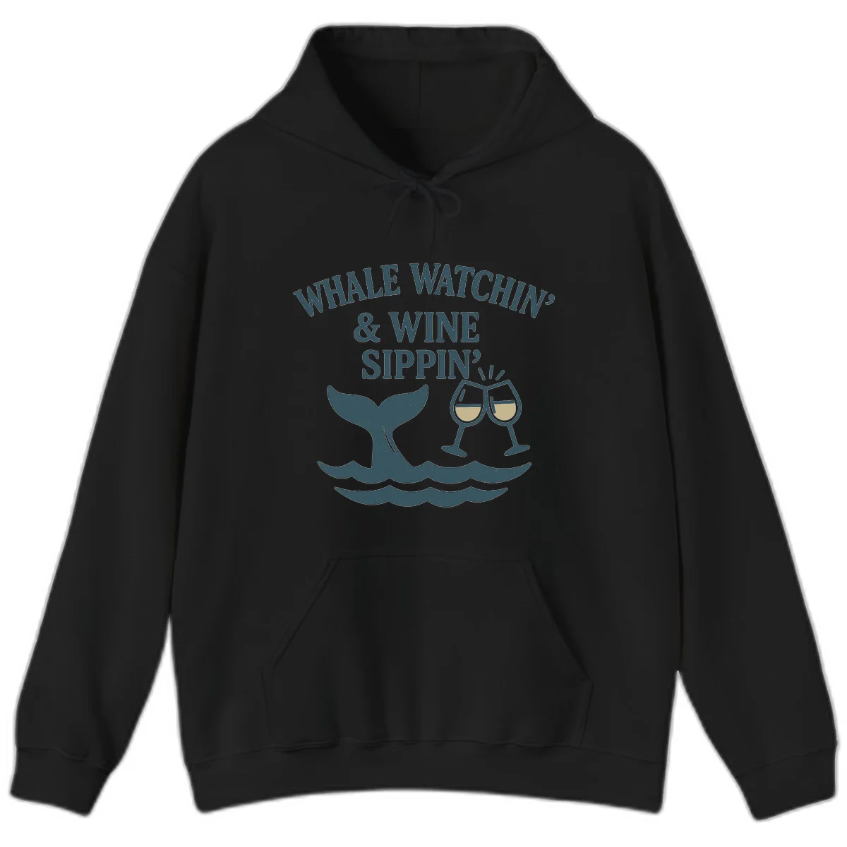Whale Watchin' & Wine Sippin' Hoodie in Black