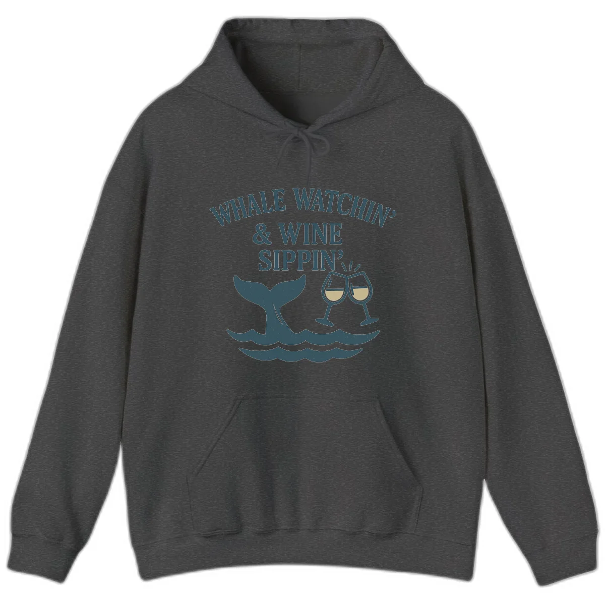 Whale Watchin' & Wine Sippin' Hoodie in Dark Heather