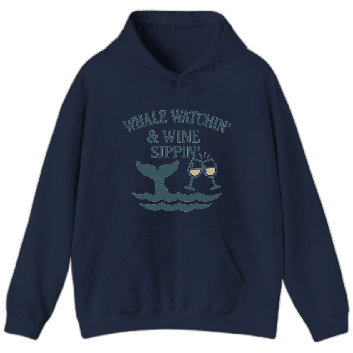 Whale Watchin' & Wine Sippin' Hoodie in Navy