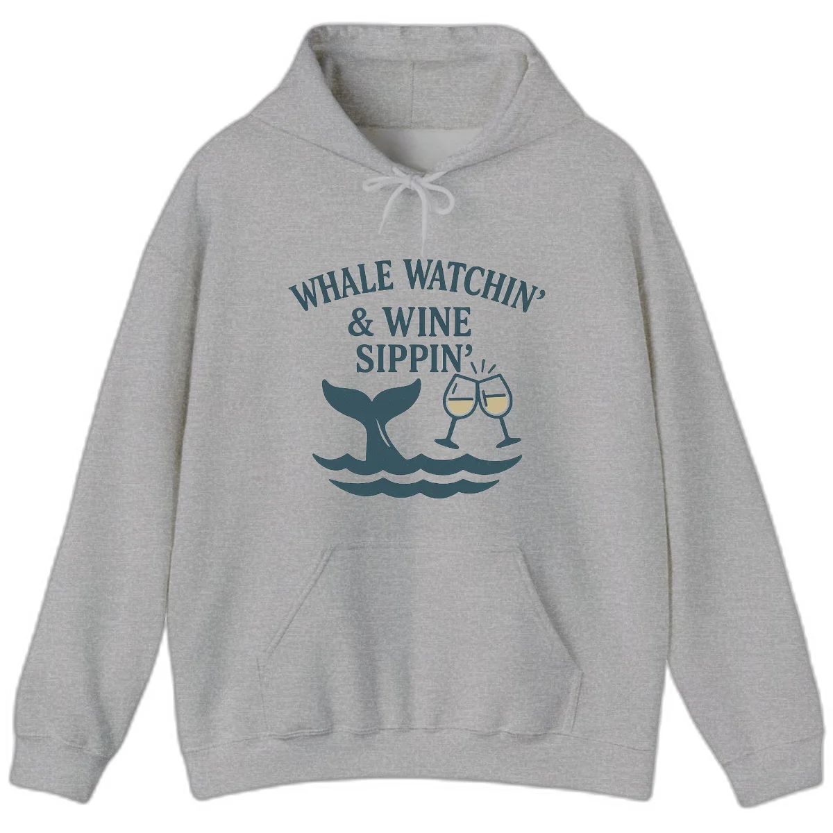 Whale Watchin' & Wine Sippin' Hoodie in Sport Grey