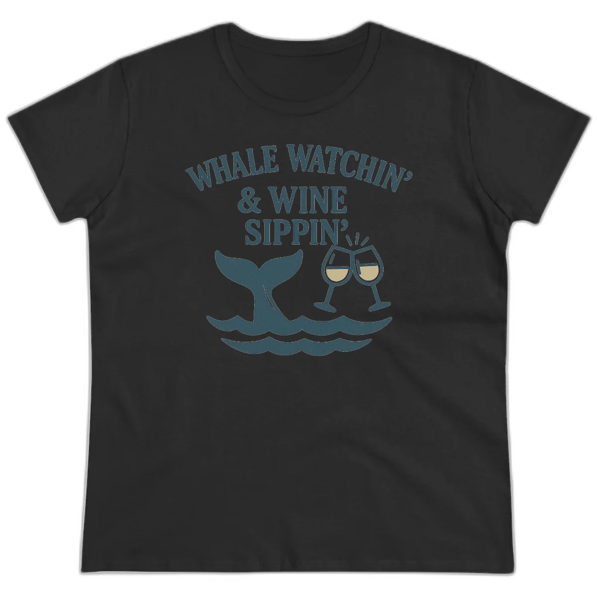 Whale Watchin' & Wine Sippin' Ladies Tee in Black