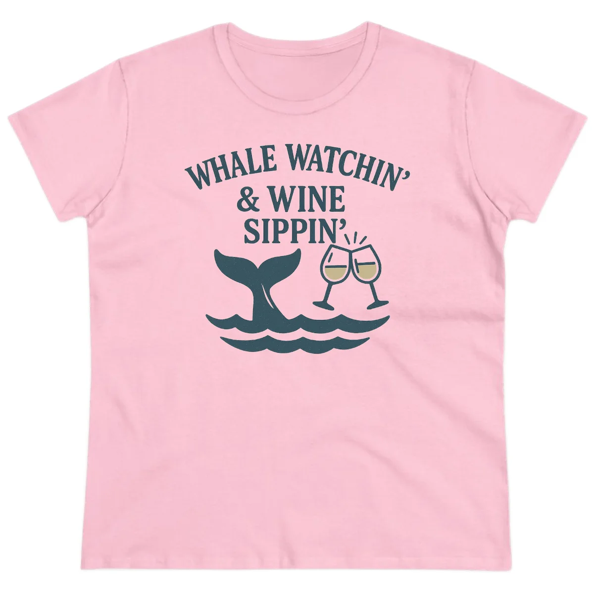 Whale Watchin' & Wine Sippin' Ladies Tee in Light Pink