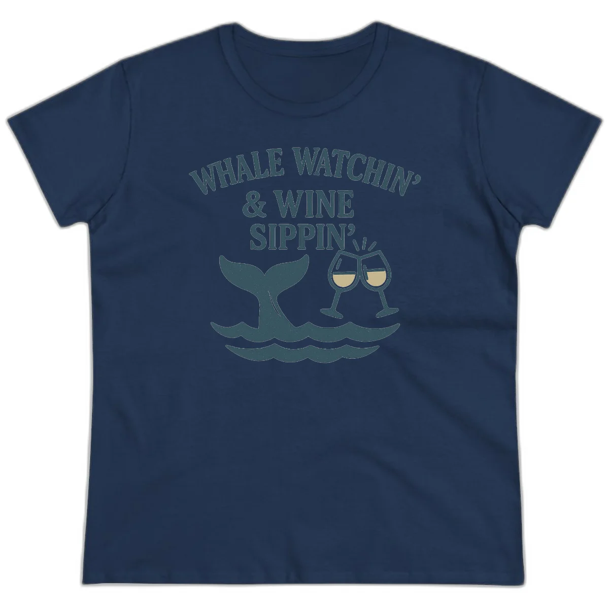 Whale Watchin' & Wine Sippin' Ladies Tee in Navy