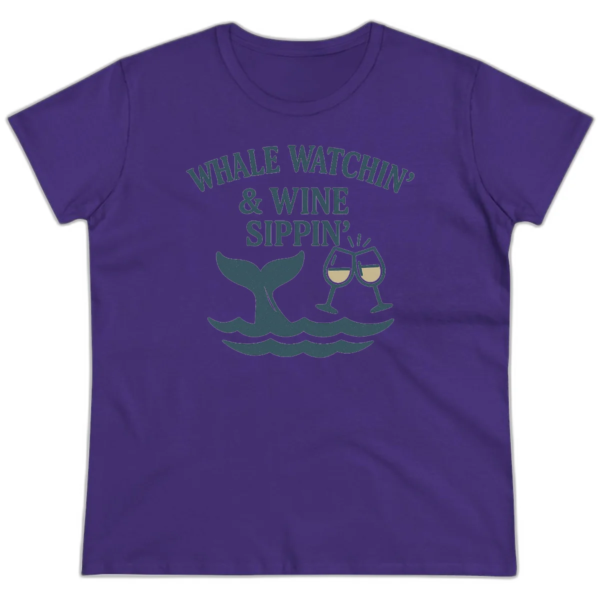 Whale Watchin' & Wine Sippin' Ladies Tee in Purple