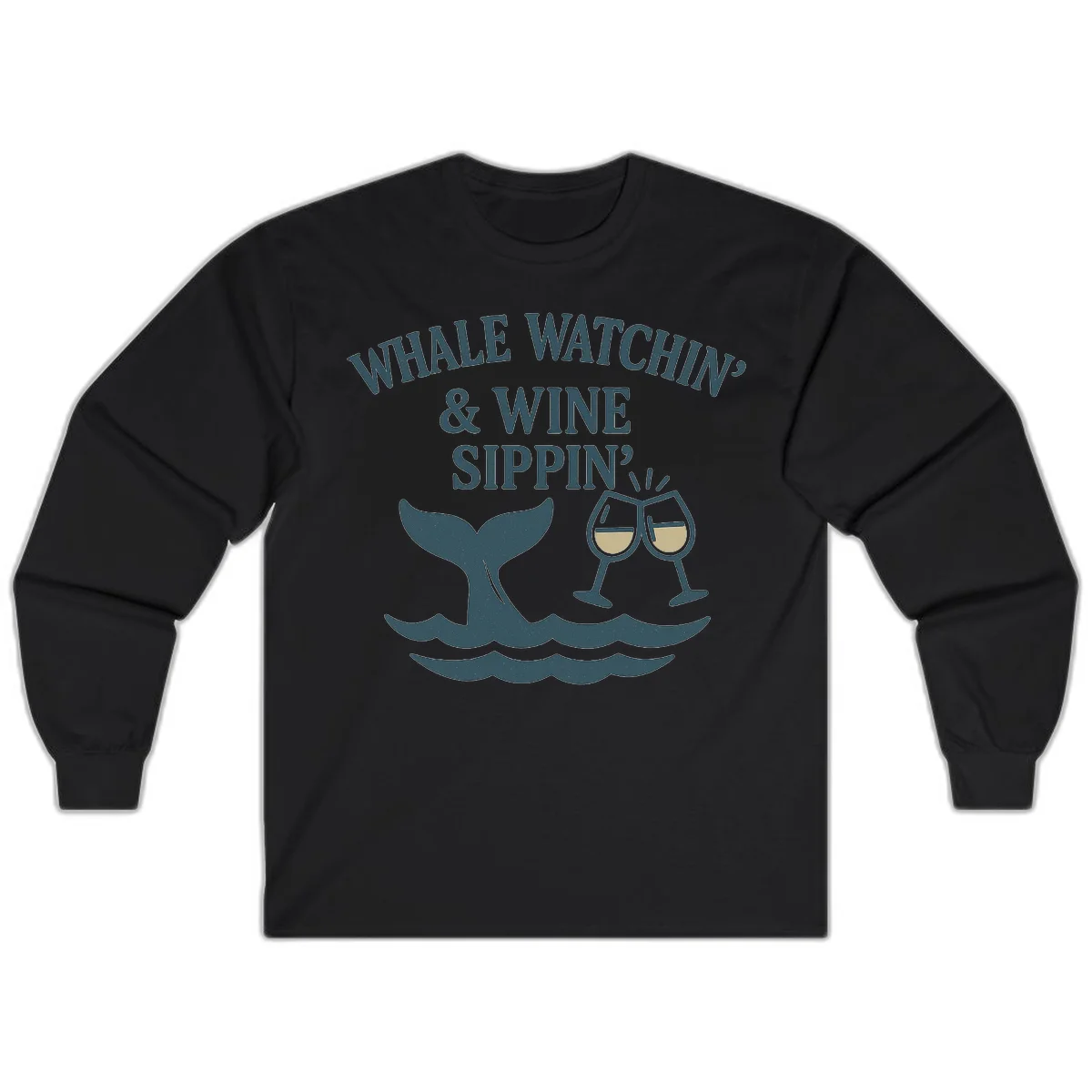 Whale Watchin' & Wine Sippin' Long Sleeve in Black