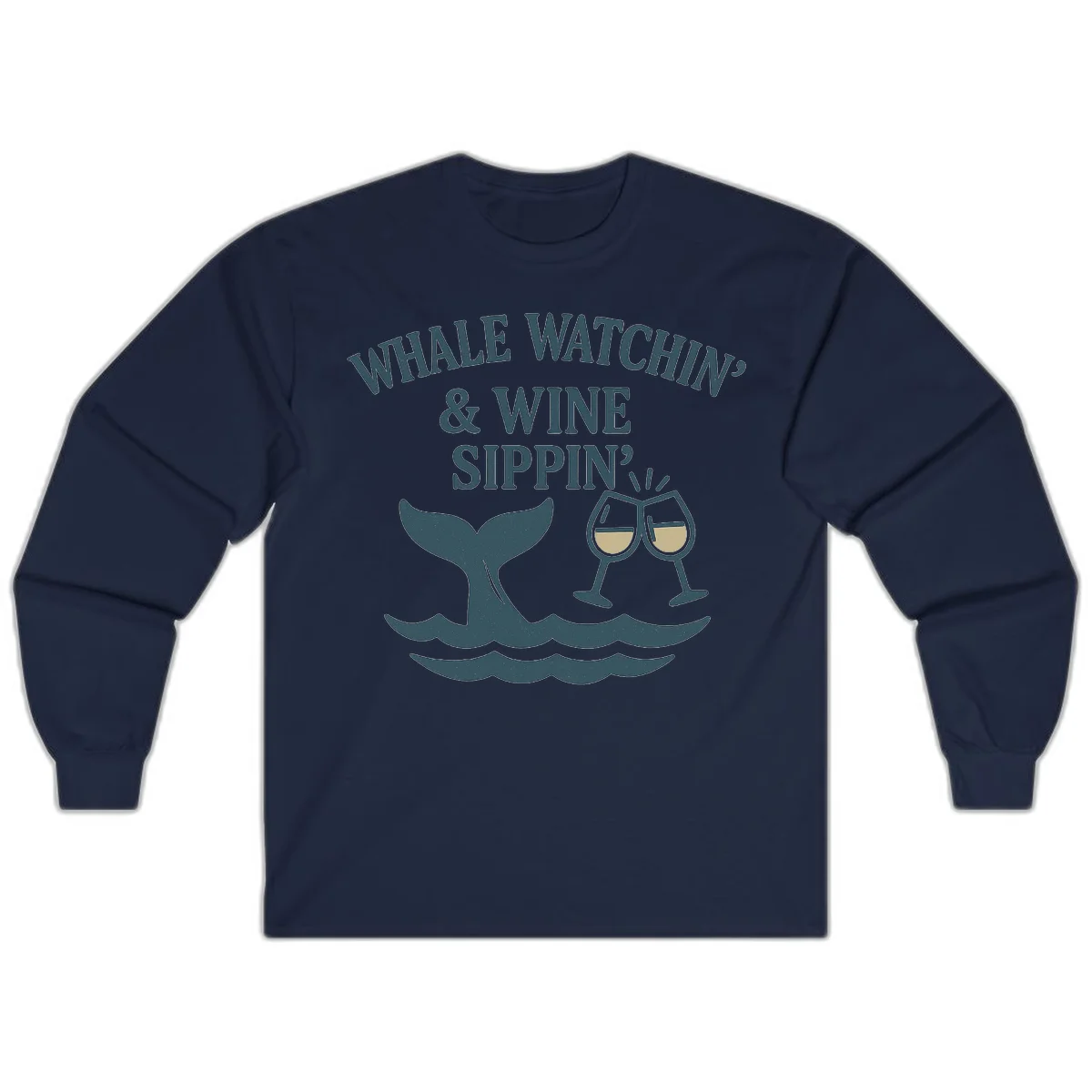 Whale Watchin' & Wine Sippin' Long Sleeve in Navy