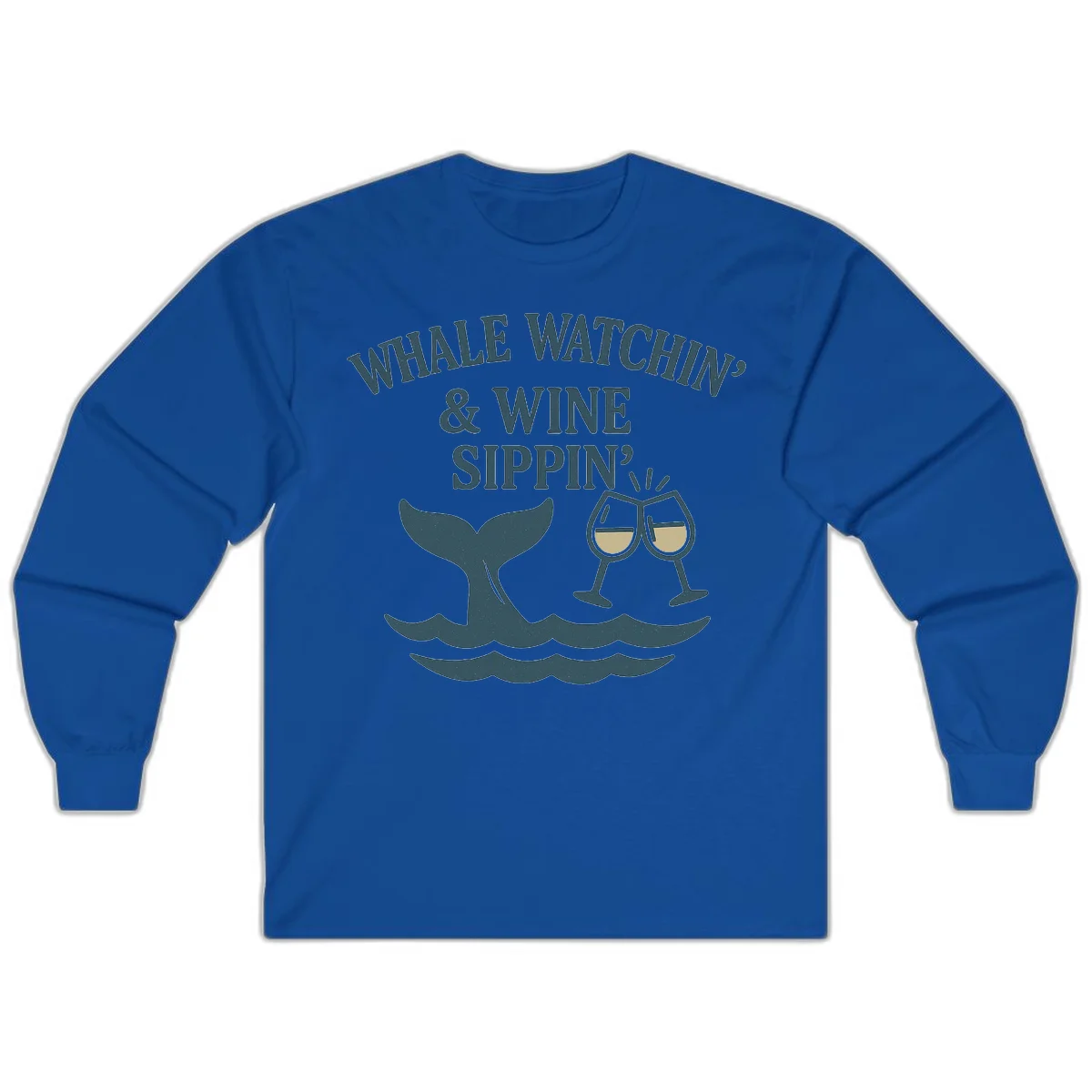 Whale Watchin' & Wine Sippin' Long Sleeve in Royal