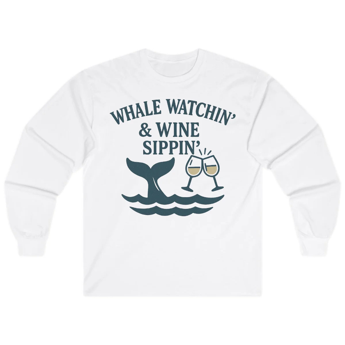 Whale Watchin' & Wine Sippin' Long Sleeve in White
