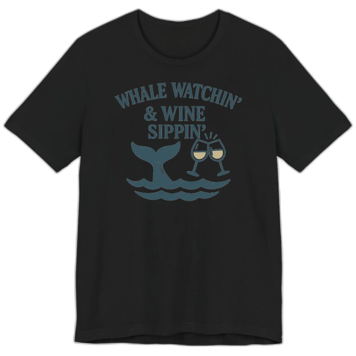 Whale Watchin' & Wine Sippin' Premium Tee in Black