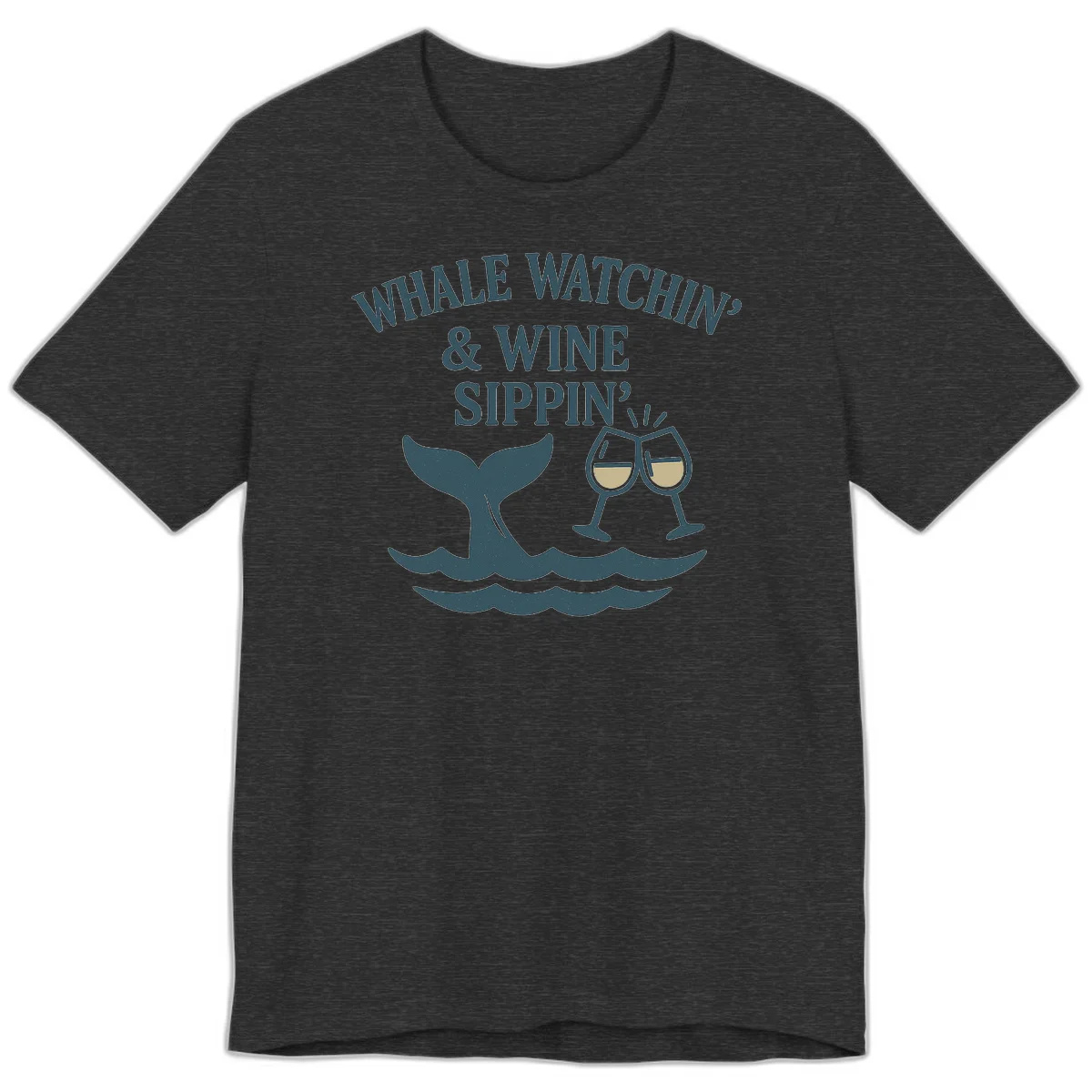 Whale Watchin' & Wine Sippin' Premium Tee in Dark Grey Heather