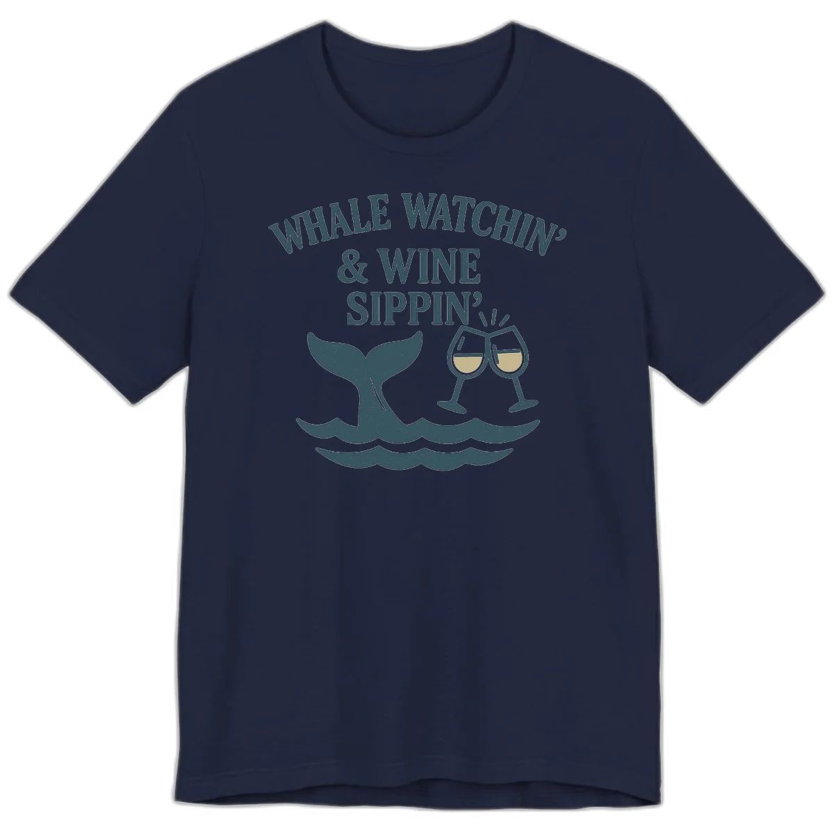 Whale Watchin' & Wine Sippin' Premium Tee in Navy